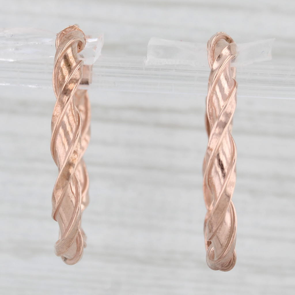 Light Gray New Twist Hoop Earrings 10k Rose Gold Snap Top Round Hoops