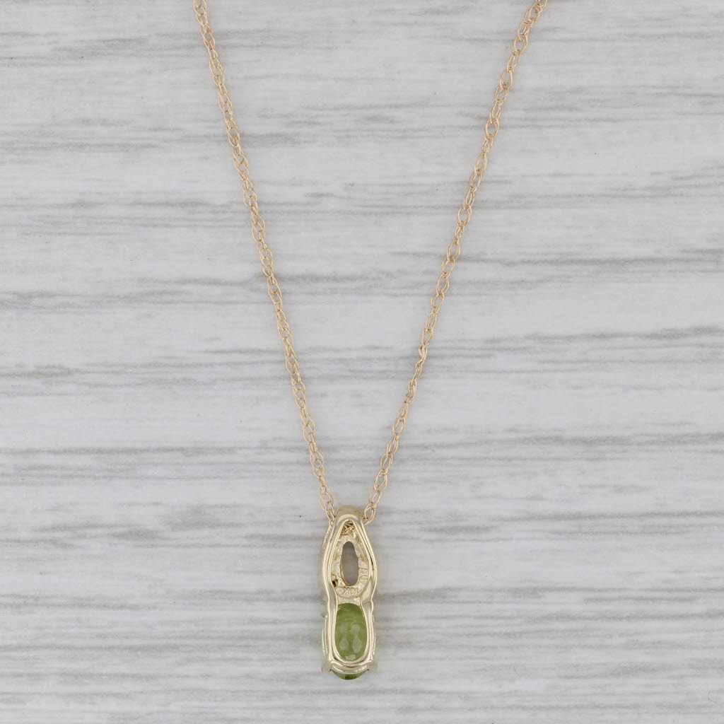 Gray 0.44ct Peridot Pendant Necklace 10k Yellow Gold Rope Chain 18" Diamond Accents