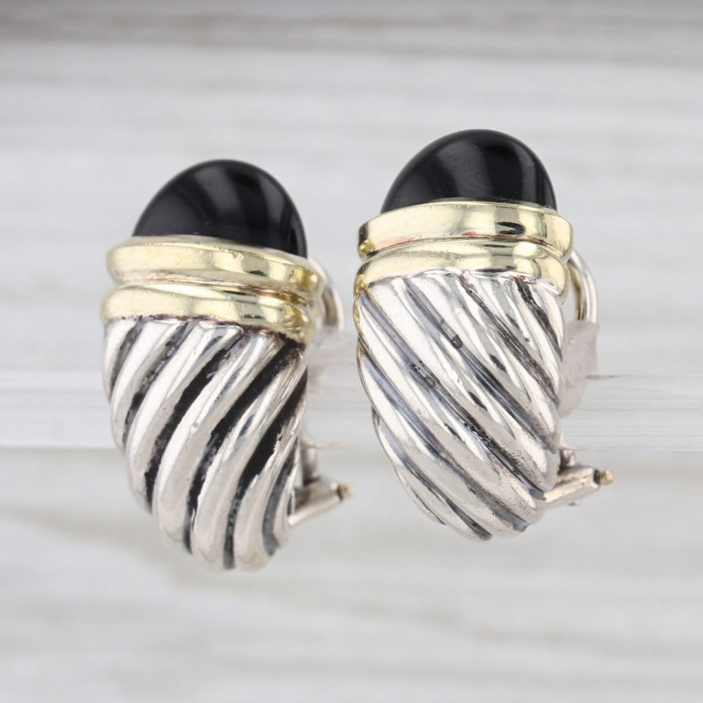 David Yurman Onyx Shrimp Earrings Sterling Silver 14k Gold Omega Backs