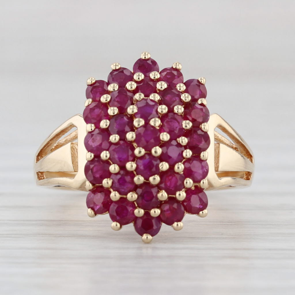 2ctw Ruby Cluster Ring 14k Yellow Gold Size 6.75 Cocktail