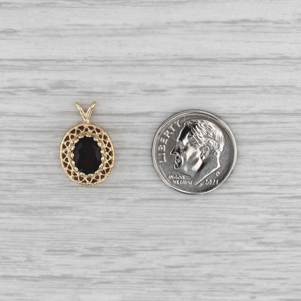 1.25ct Garnet Oval Solitaire Pendant 14k Yellow Gold Small Drop