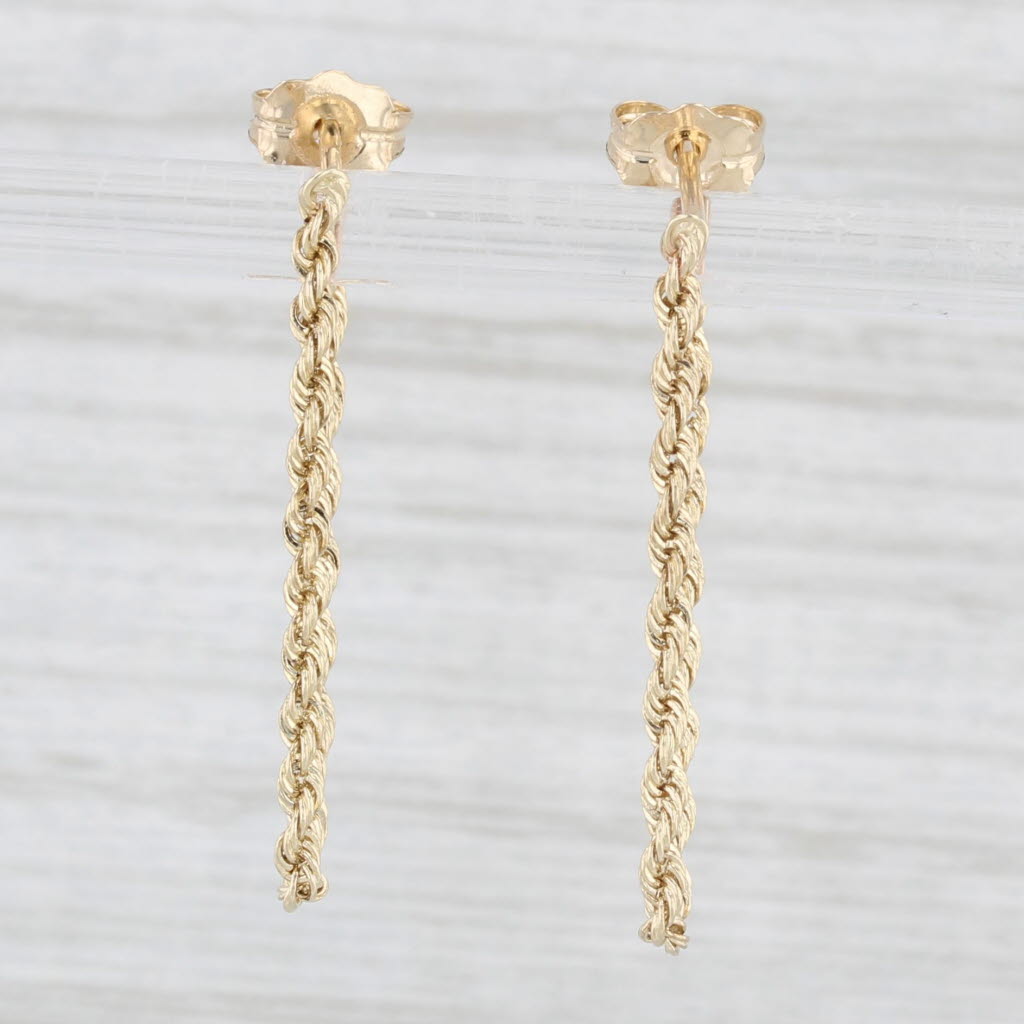 Light Gray New Rope Chain Dangle Earrings 14k Yellow Gold Stick Posts