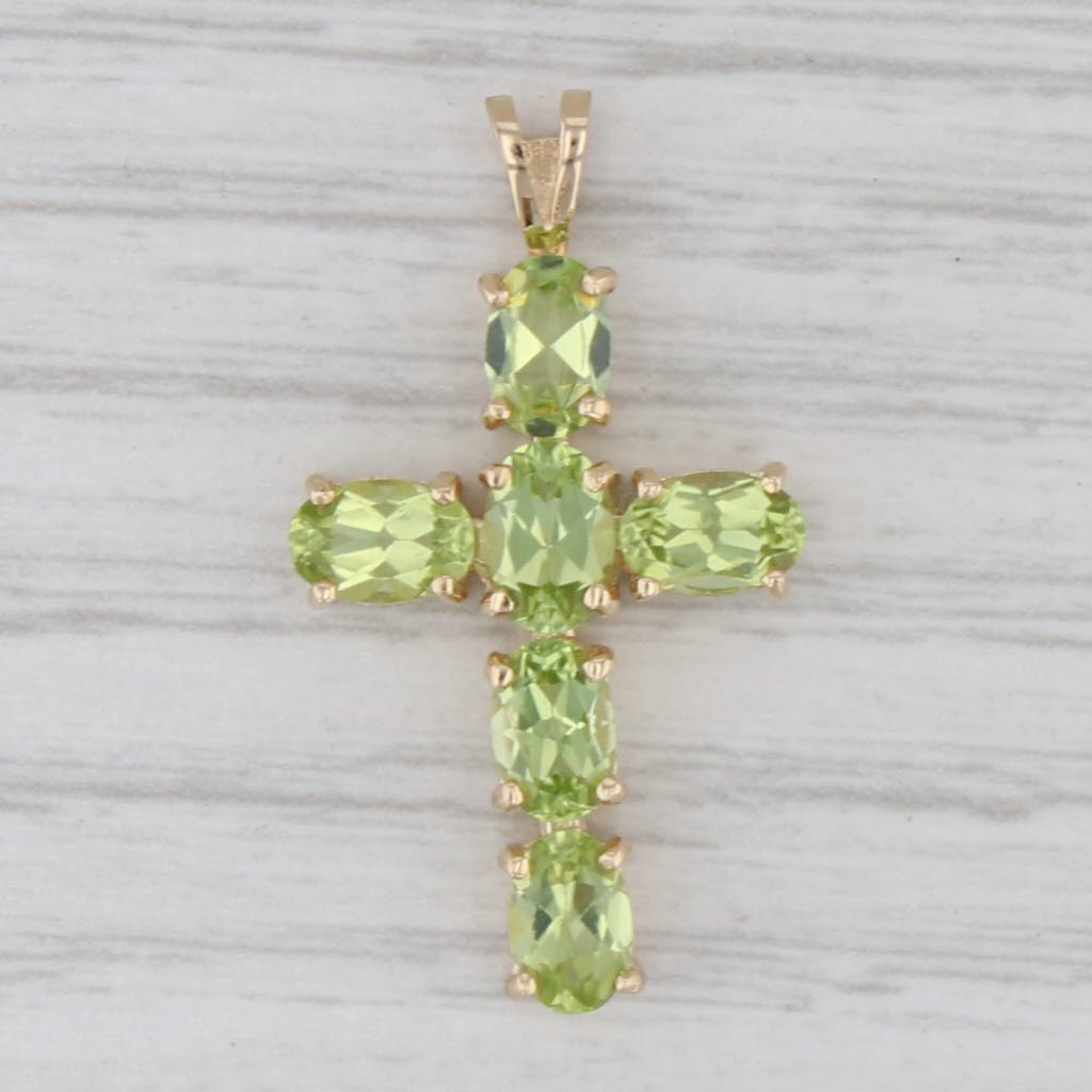 Gray 3ctw Green Peridot Cross Pendant 14k Yellow Gold