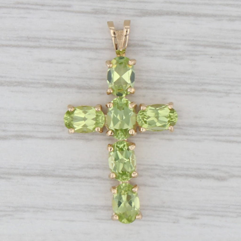 3ctw Green Peridot Cross Pendant 14k Yellow Gold