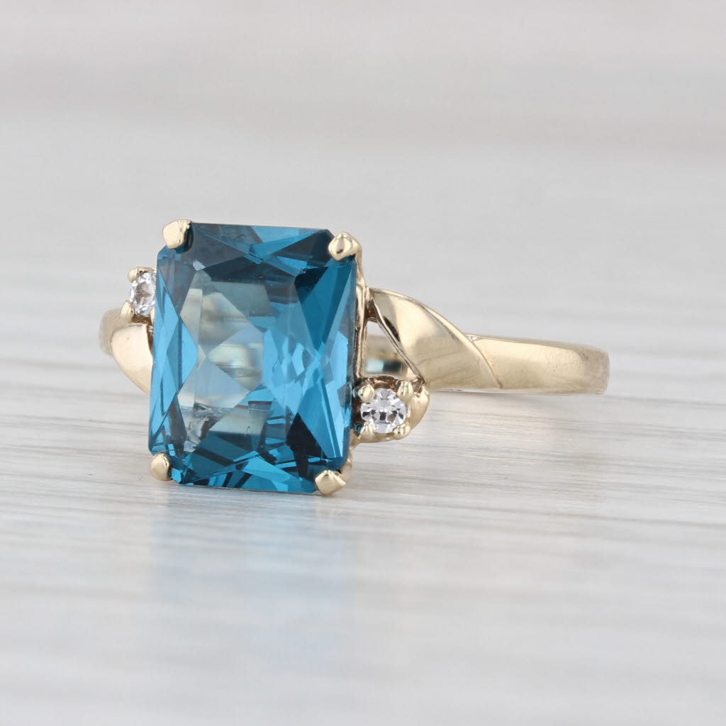 3.34ctw Blue Lab Created Spinel Quartz Ring 10k Yellow Gold Size 8 Bypass
