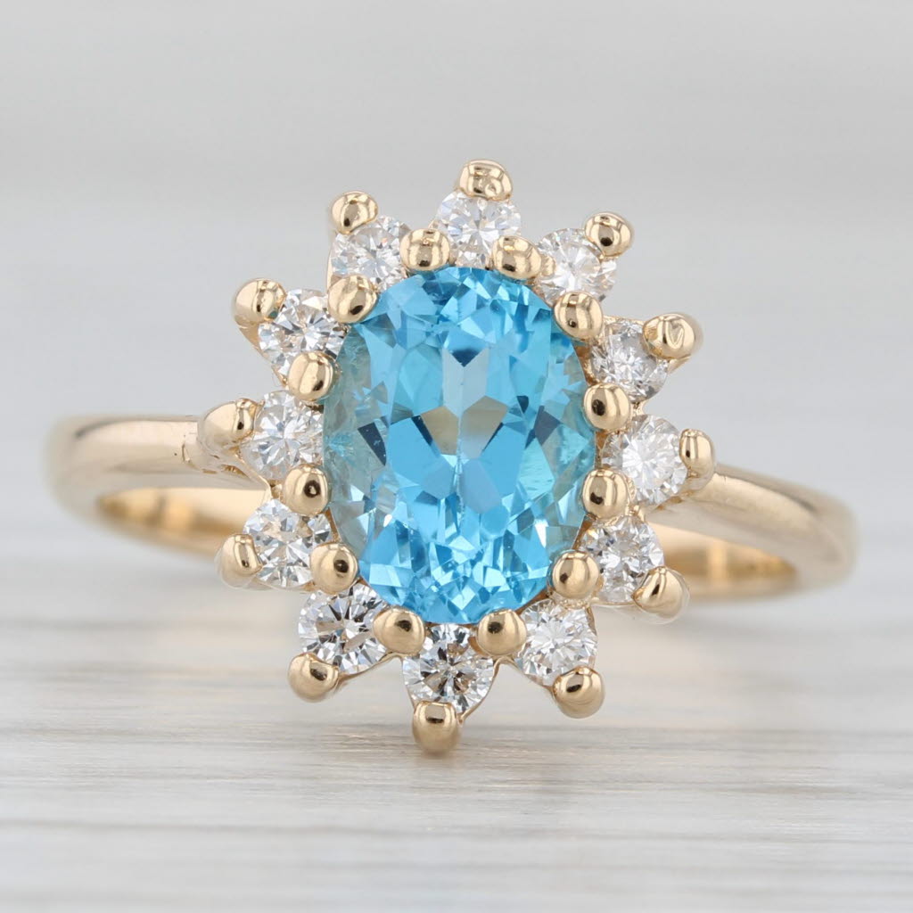 Light Gray 2.10ctw Blue Topaz Diamond Halo Ring 14k Yellow Gold Size 6.25