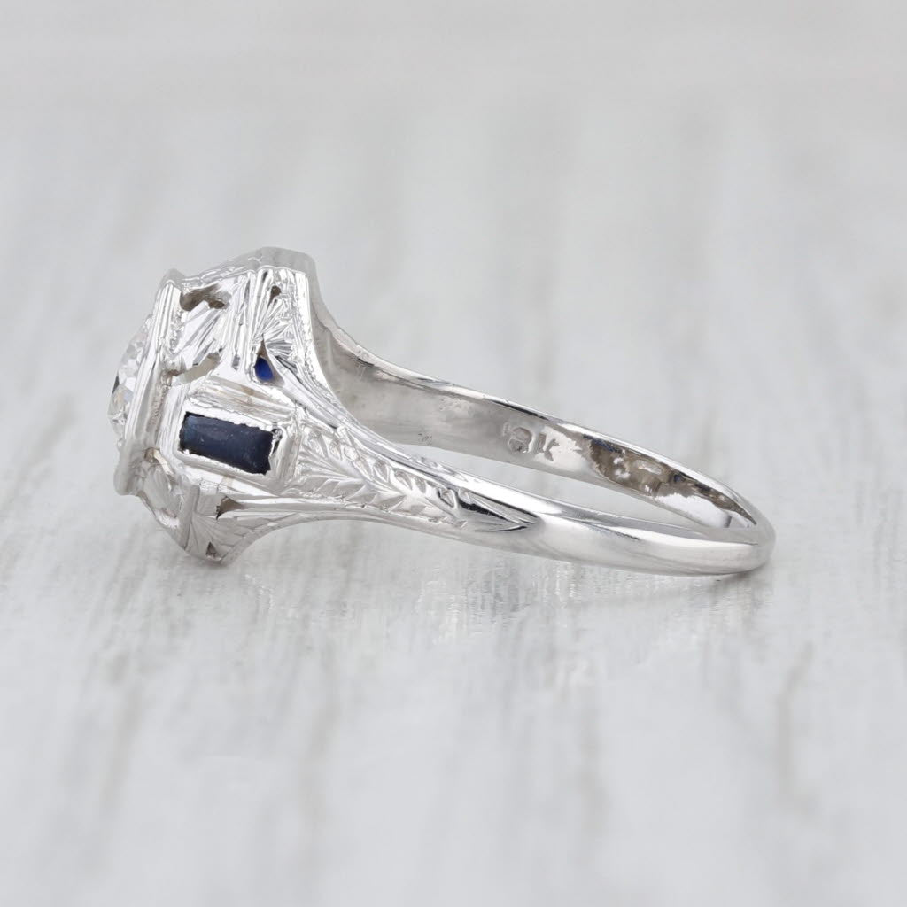 Vintage Art Deco 0.44ctw Diamond Lab Created Sapphire Engagement Ring 18k Gold
