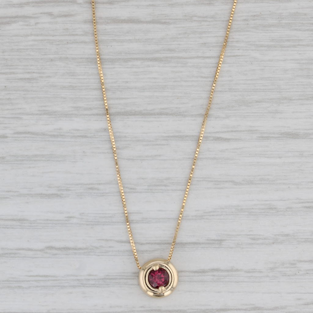 Gray 0.35ct Round Garnet Solitaire Pendant Necklace 14k Yellow Gold 18" Box Chain