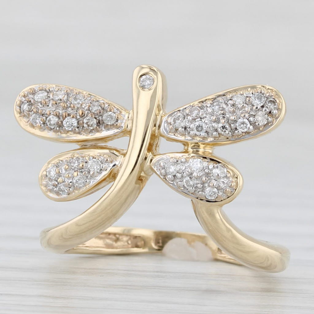 0.15ctw Diamond Dragonfly Ring 14k Yellow Gold Size 5