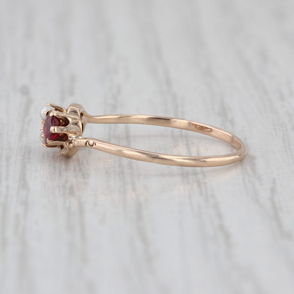 Victorian Garnet Lab Created Ruby Seed Pearl 10k Yellow Gold Size 7.5 Antique