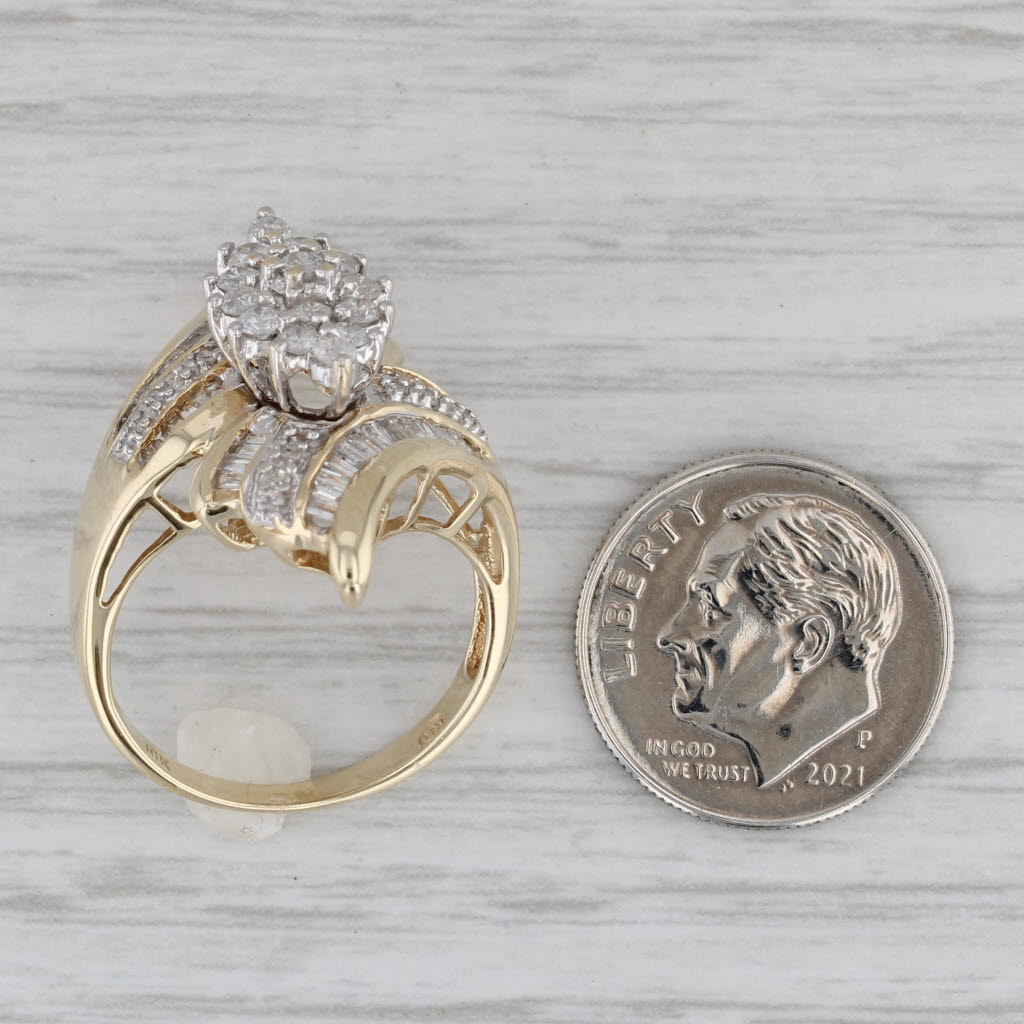 Gray 1.08ctw Diamond Cluster Bypass Ring 10k Yellow Gold Size 7.25 Cocktail
