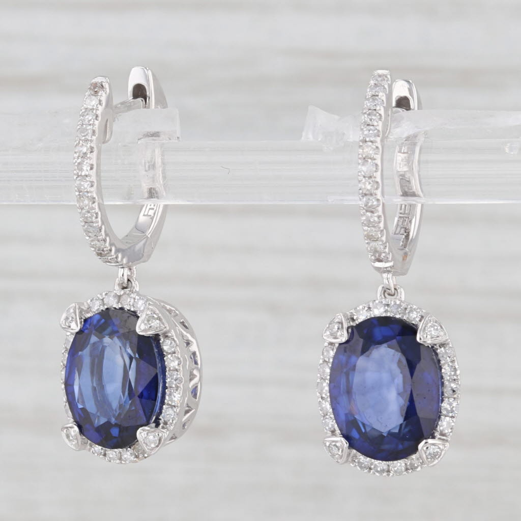 Light Gray Effy 4.42ctw Blue Lab Created Sapphire Diamond Halo Drop Earrings 14k White Gold