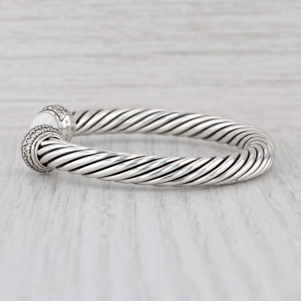 Yurman 1.40ctw Diamond White Agate Cuff Bracelet w/ Pouch Sterling Silver 6.5"