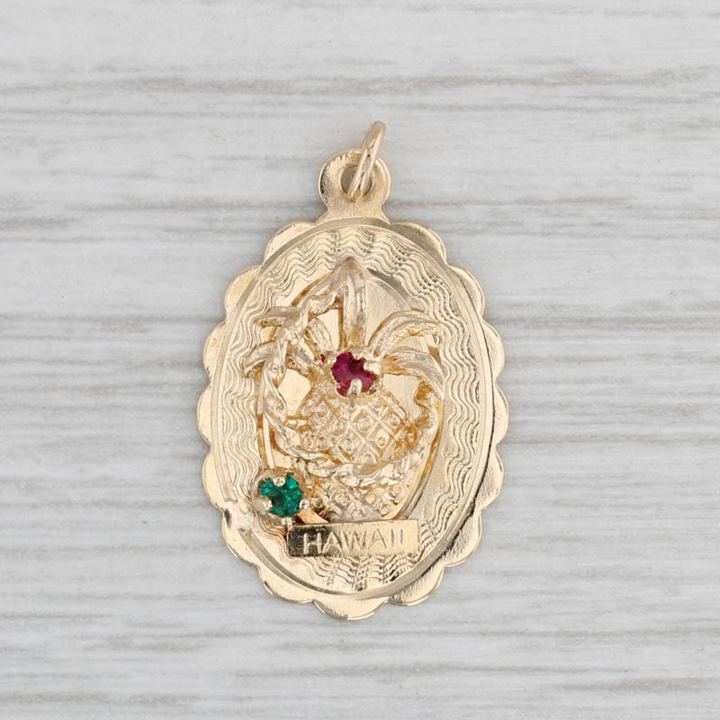 Gray Vintage Hawaii Pineapple Charm 14k Gold Jeweled Souvenir Pendant
