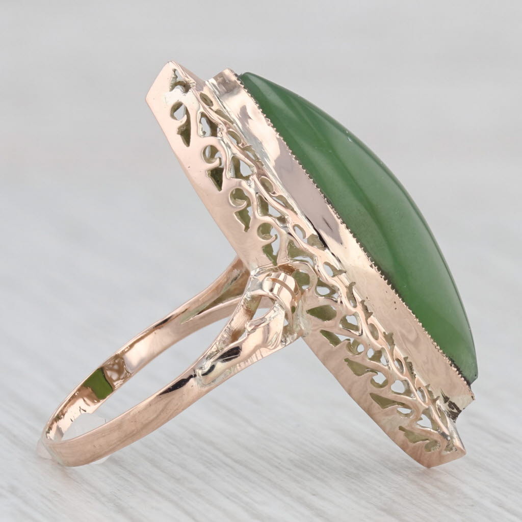 Light Gray Green Nephrite Jade Nanette Cabochon Ring 10k Yellow Gold Size 5.75