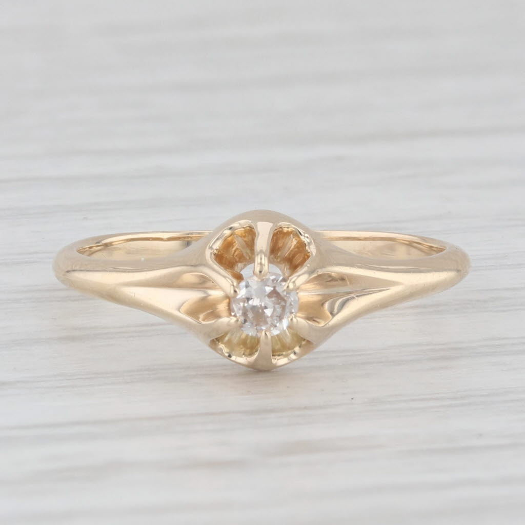 Light Gray Antique Diamond Round Swiss Cut Solitaire Ring 14k Yellow Gold Sz 5.5 Engagement