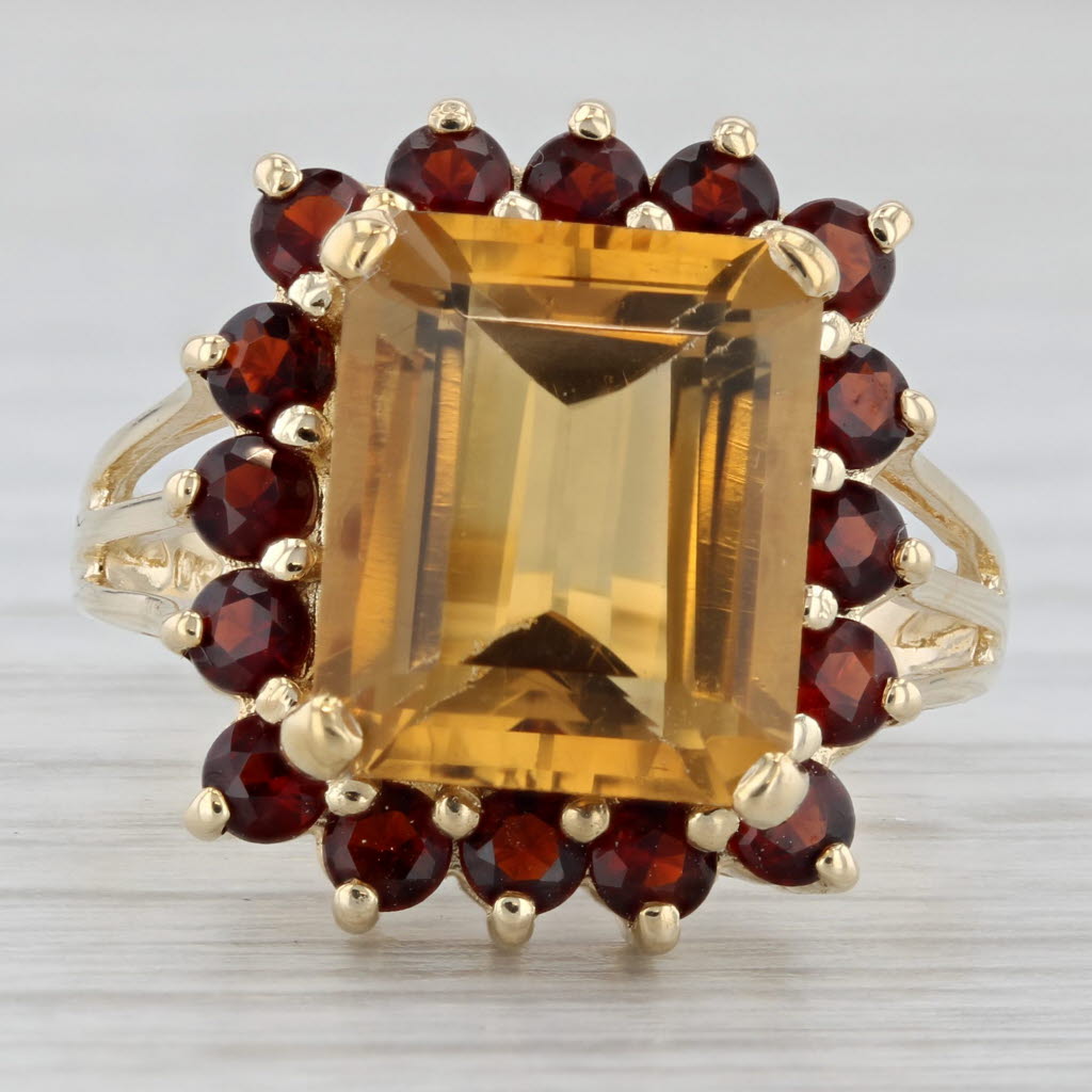 Gray 7.25ctw Citrine Garnet Halo Ring 10k Yellow Gold Size 8 Cocktail