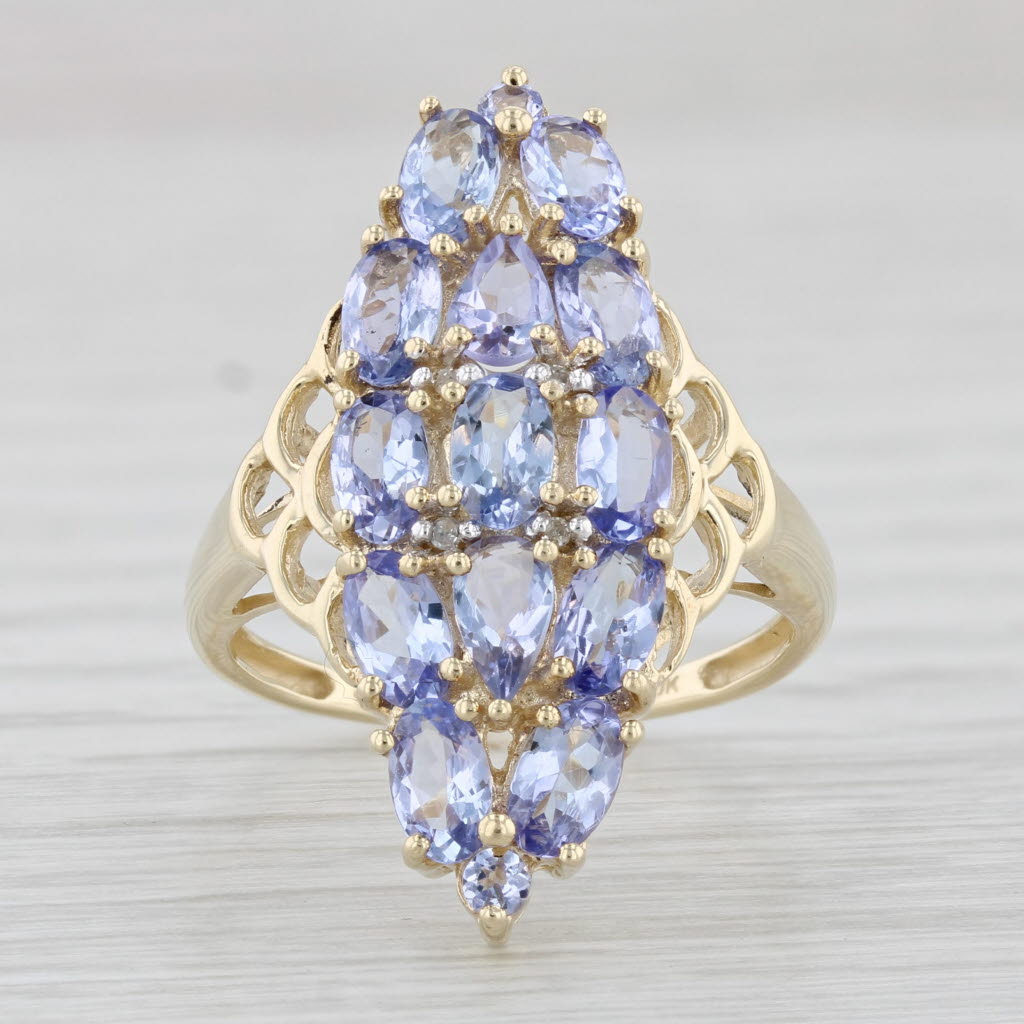 Light Gray 3.25ctw Tanzanite Cluster Ring 10k Yellow Gold Size 7 Cocktail