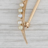 Gray Crescent Seed Pearls Pin 10k Yellow Gold Vintage Brooch