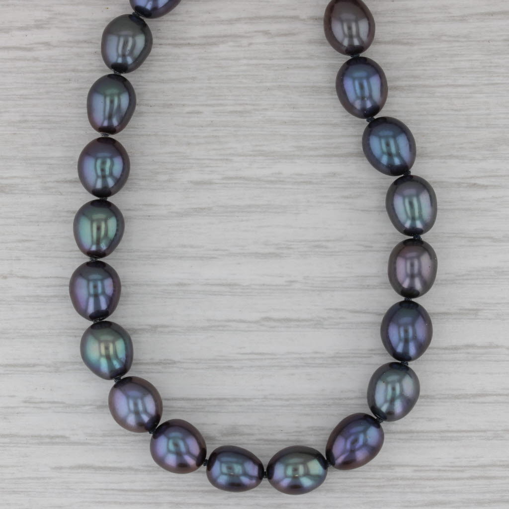 Gray Cultured Iridescent Black Pearl Single Bead Strand Necklace 14k Gold 18.75"