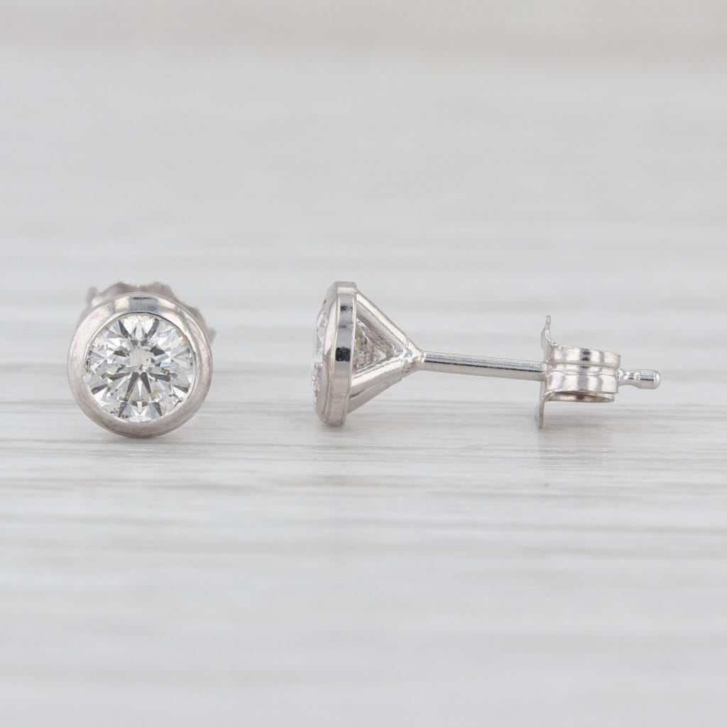 New 0.60ctw Round Brilliant Diamond Solitaire Stud Earrings 14k White Gold Studs