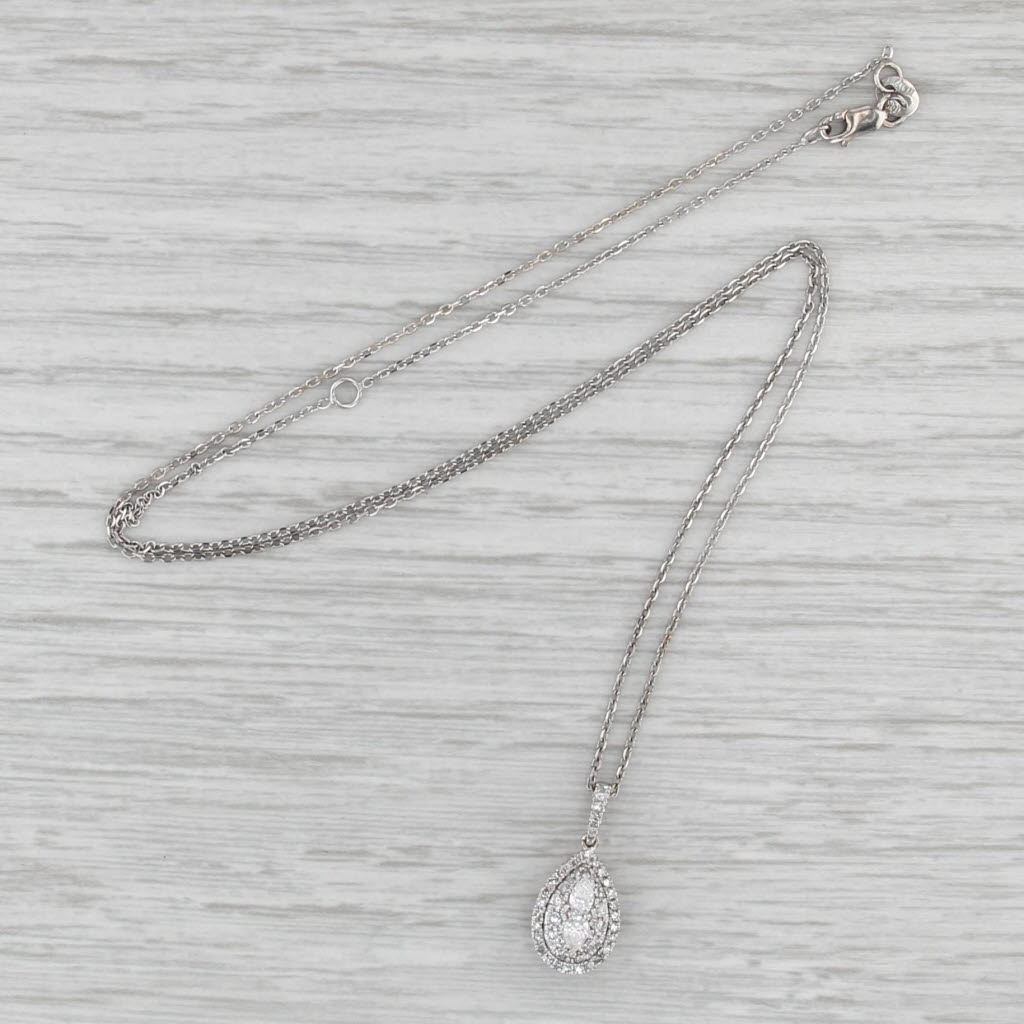 0.40ctw Diamond Halo Teardrop Pendant Necklace 10k White Gold 16-18" Cable Chain