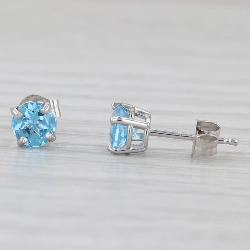 1.10ctw Blue Topaz Round Solitaire Stud Earrings 14k White Gold