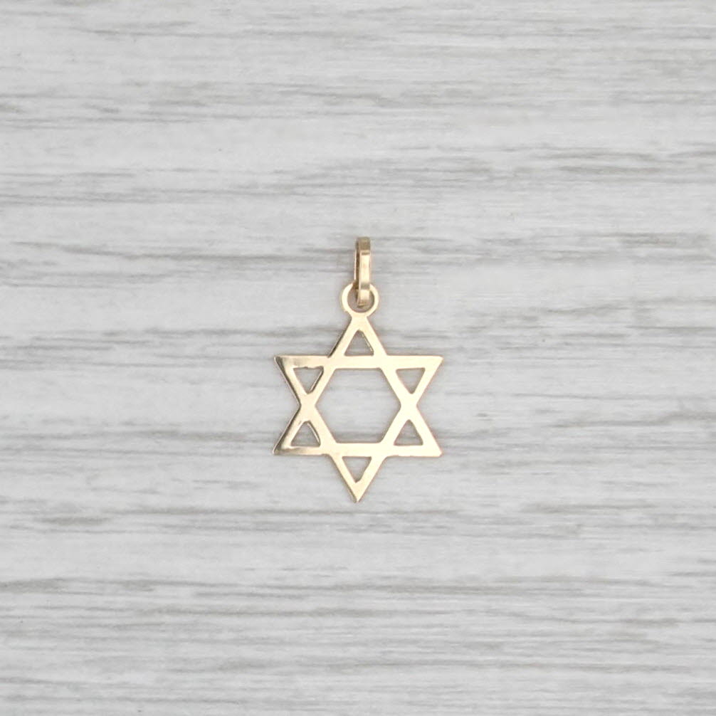 Hebrew Star of David Pendant 14k Yellow Gold Judaica Charm Small Light Weight