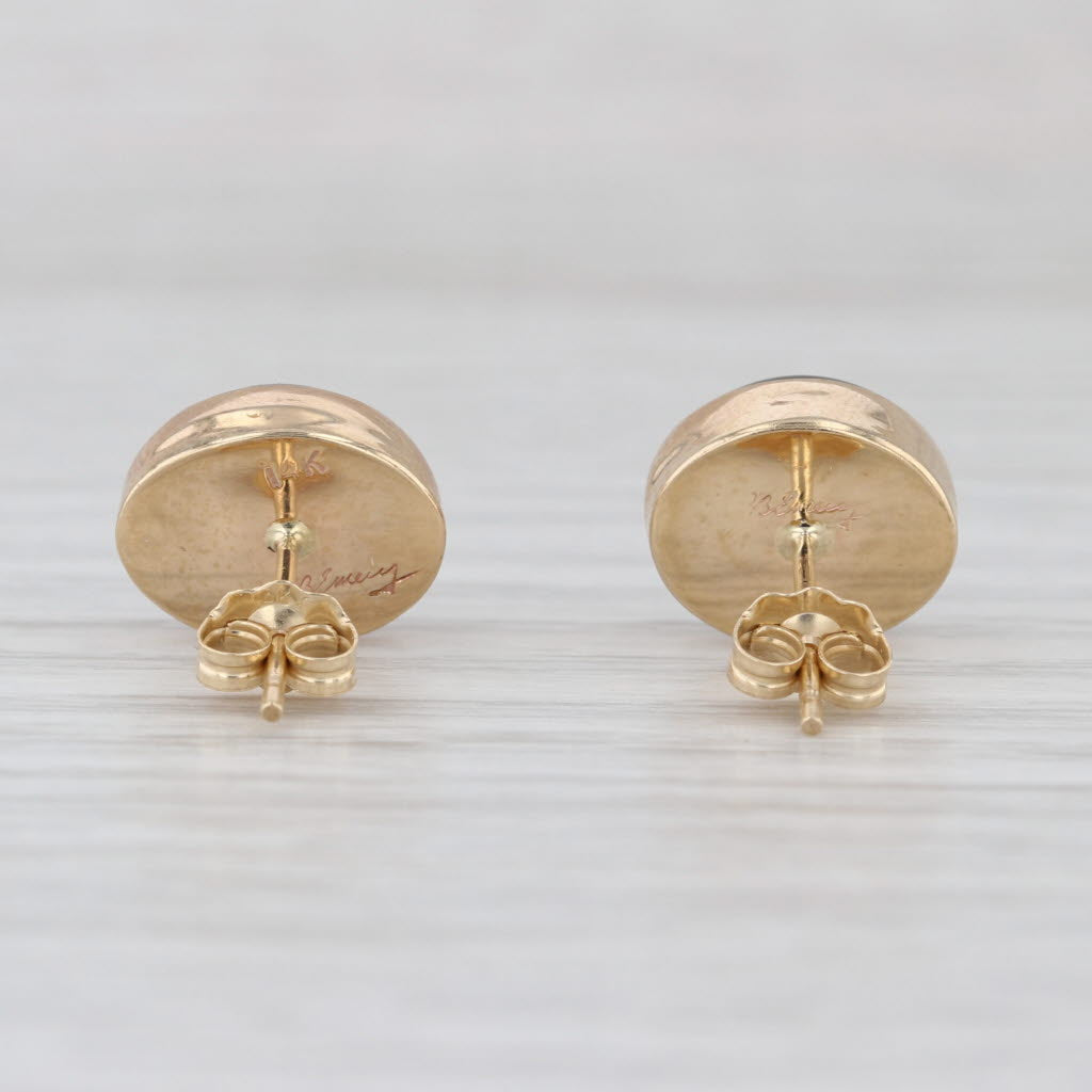 Tiger's Eye Oval Cabochon Solitaire Stud Earrings 14k Yellow Gold