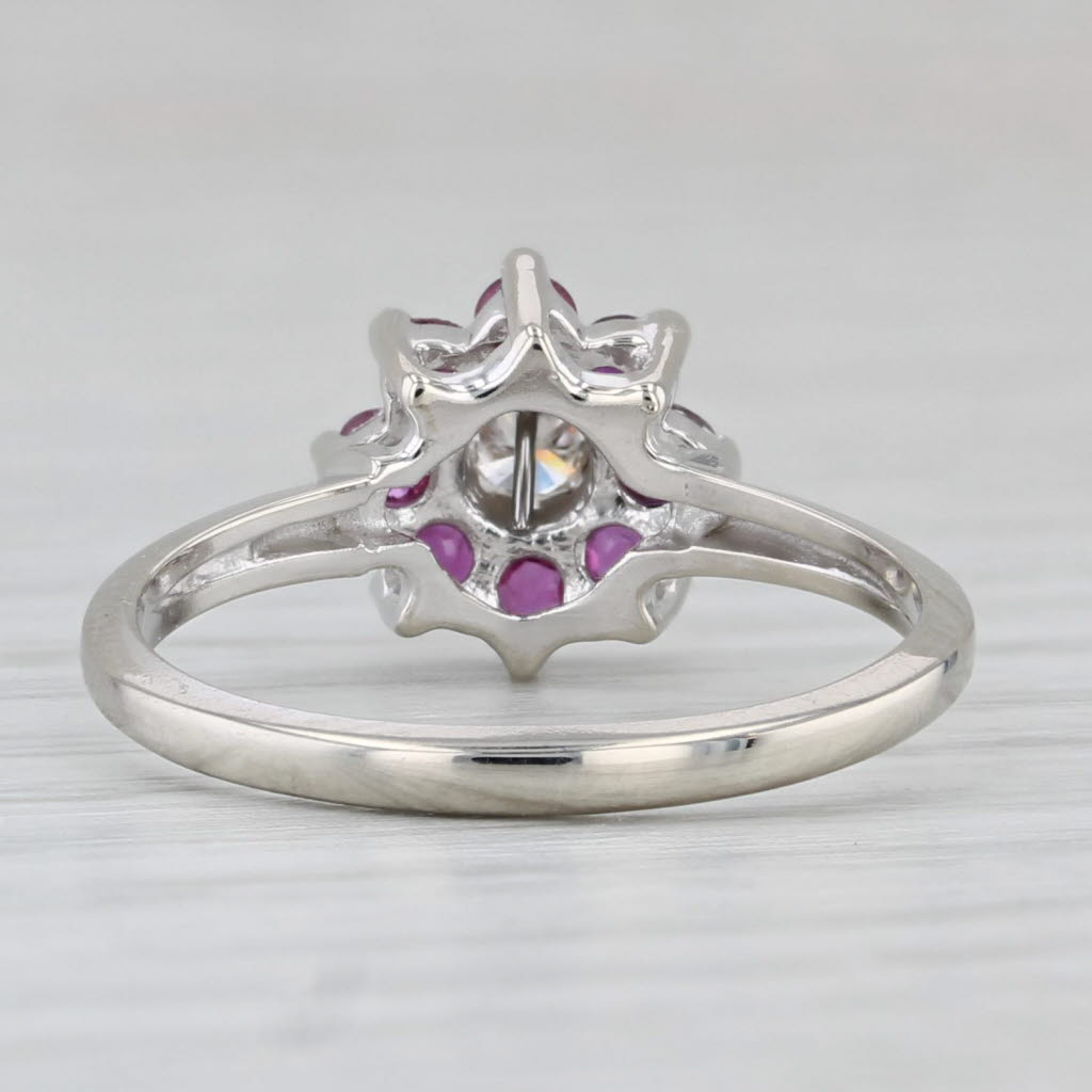 Light Gray 0.41ctw Diamond Ruby Flower Ring 14k White Gold Size 6