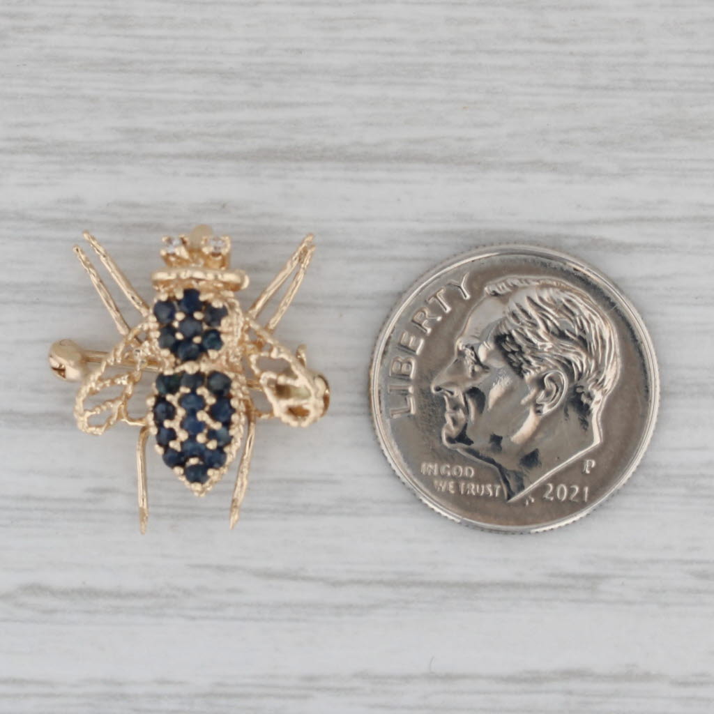 Gray 0.31ctw Blue Sapphire Diamond Bumble Bee Pin Pendant 14k Yellow Gold Brooch