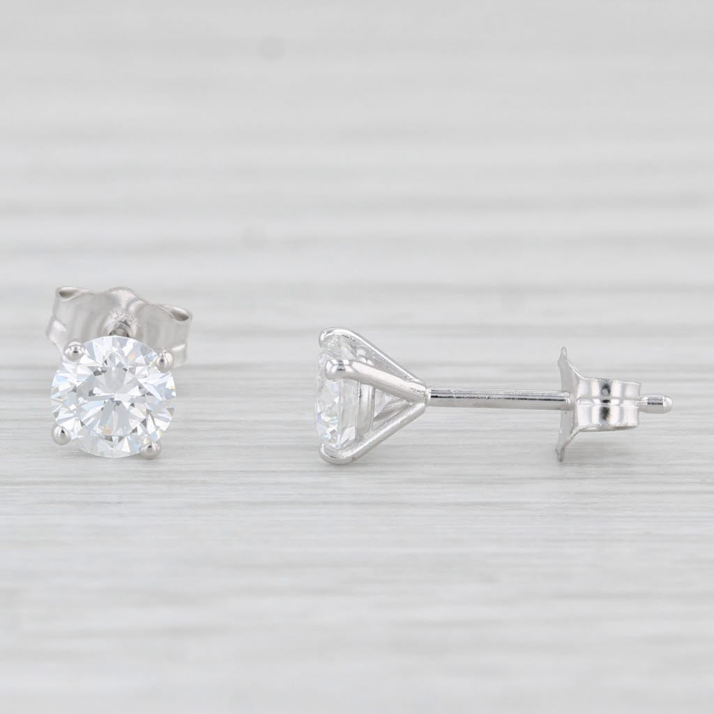 Light Gray New 0.80ctw Lab Created Diamond Stud Earrings 14k White Gold Round Solitaires