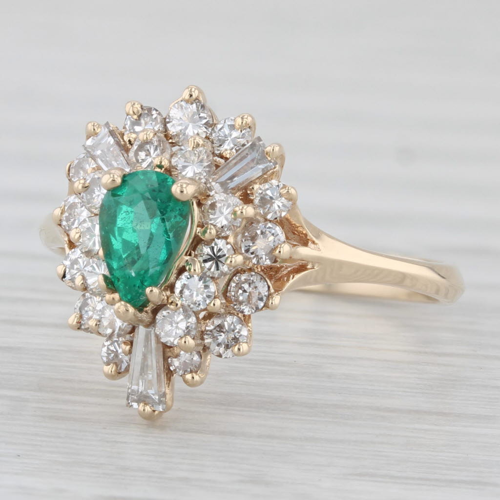 Light Gray 1.05ctw Pear Emerald Diamond Halo Ring 14k Yellow Gold Size 6.5