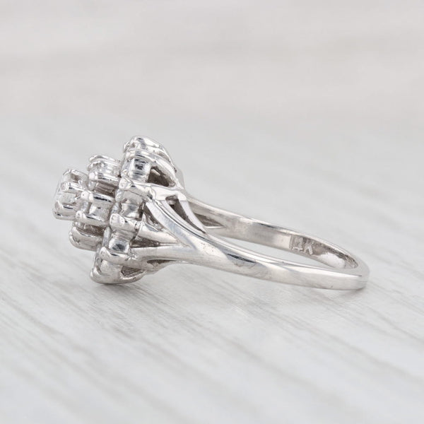 0.73ctw Diamond Flower Cluster Engagement Ring 14k White Gold Size 4.5