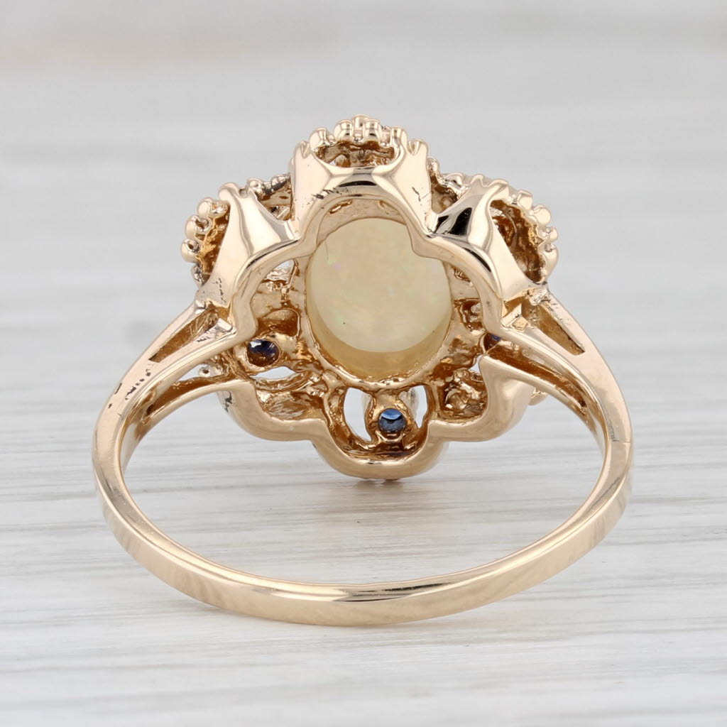 Light Gray Oval Opal Cabochon Sapphire Flower Ring 14k Yellow Gold Size 8