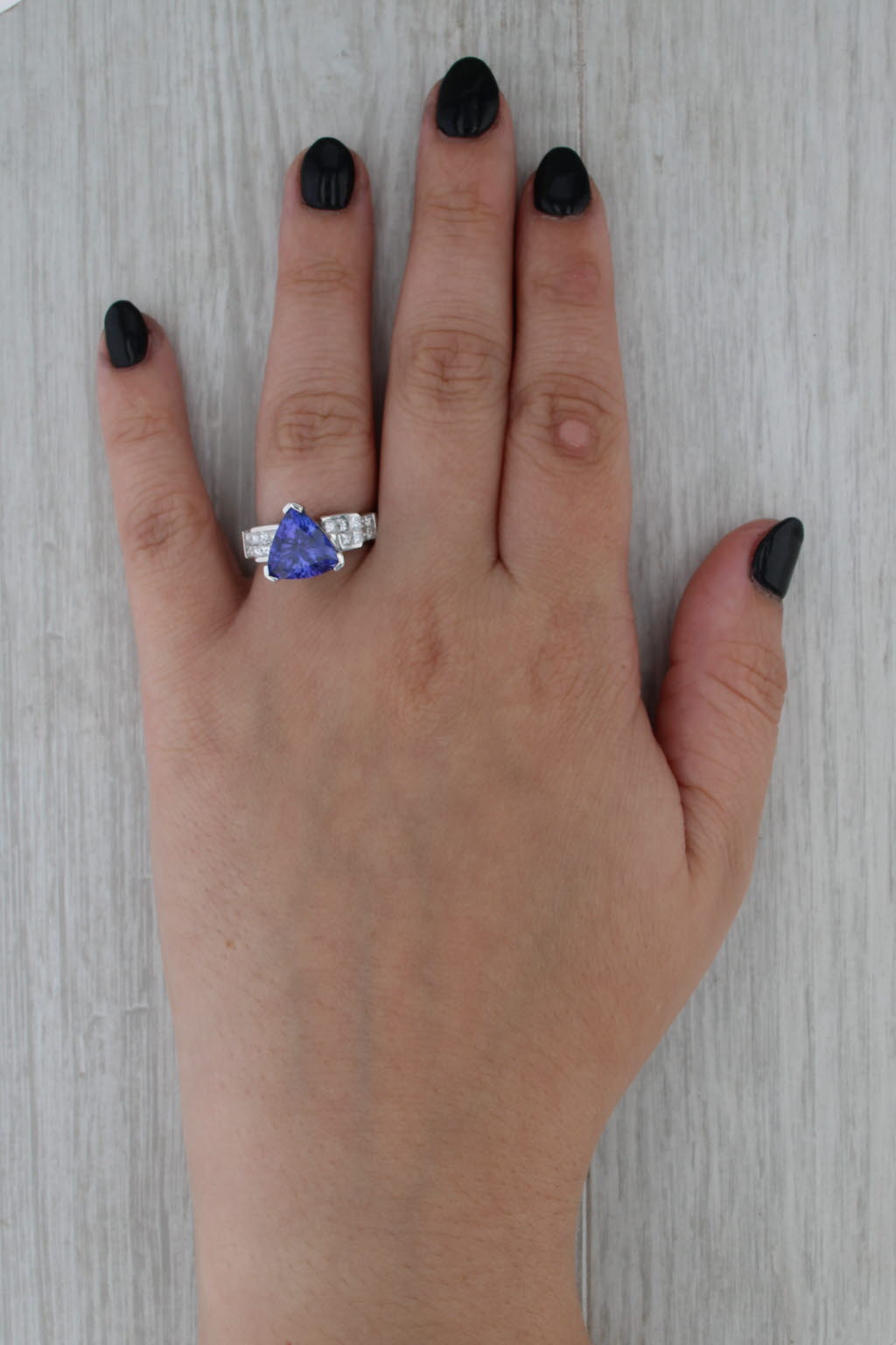 5.44ctw Trillion Tanzanite Diamond Ring 18k White Gold Size 7 Cocktail