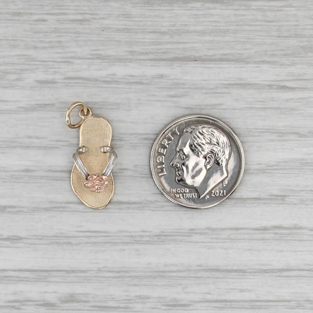 Tri-Toned Floral Flip Flop Charm 14k Yellow White Rose Gold Pendant
