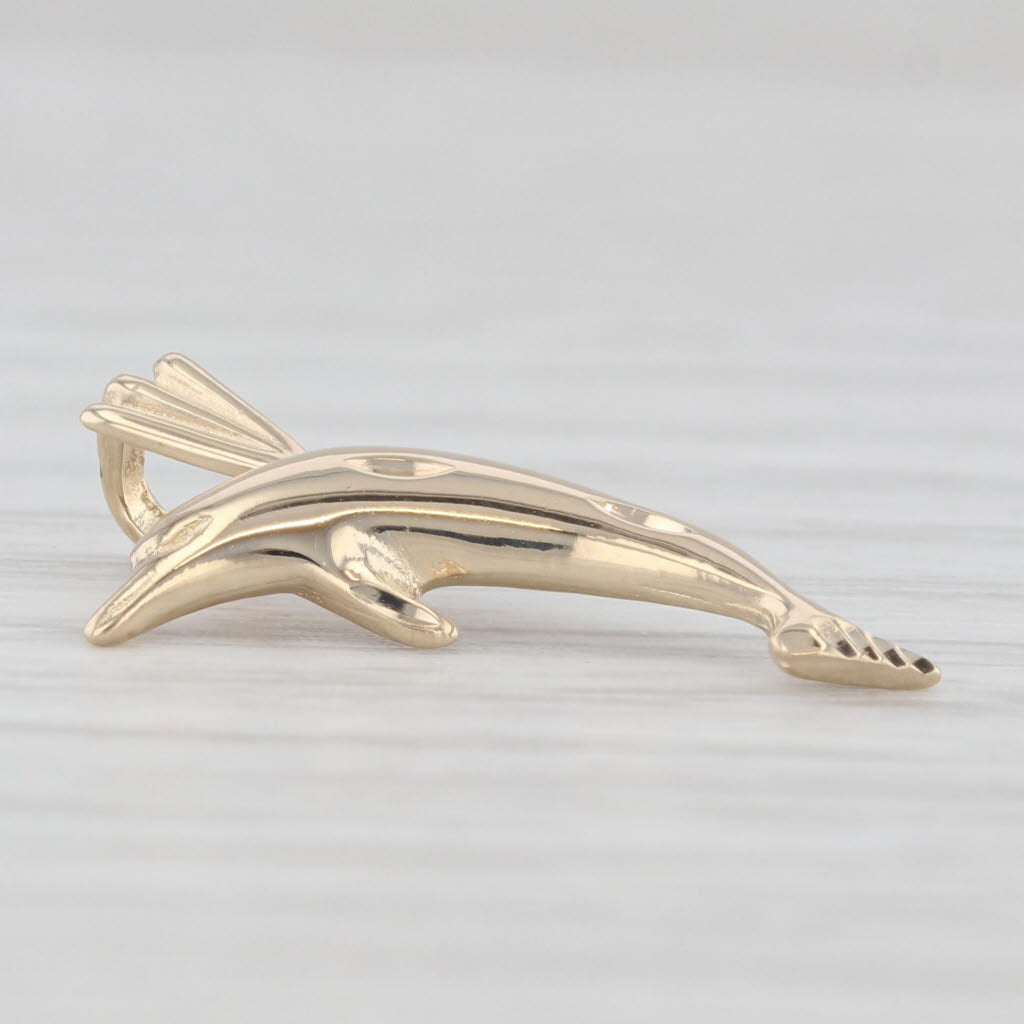 Light Gray Small Dolphin Pendant 14k Yellow Gold Nautical Jewelry