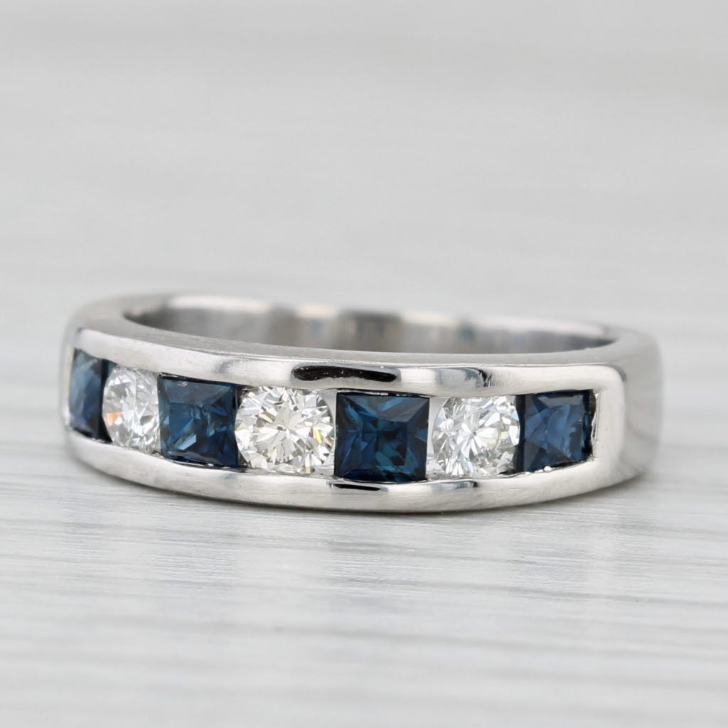 Light Gray 1ctw Blue Sapphire Diamond Ring 950 Platinum Wedding Band Size 4.5-4.75