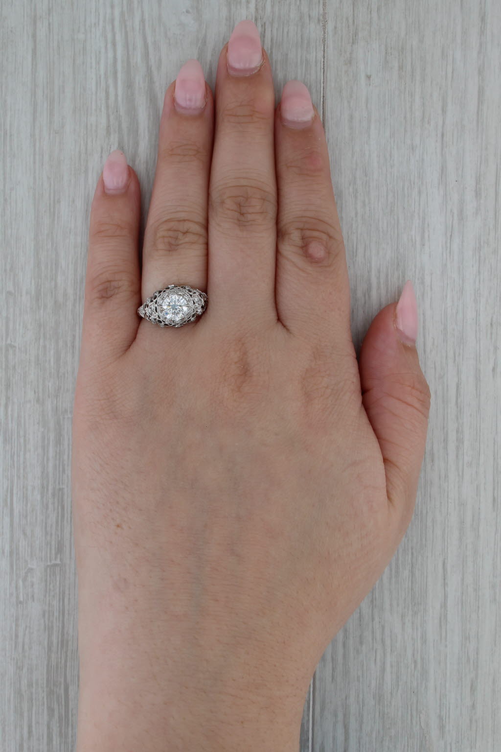 1.34ctw Lab Grown Diamond Halo Hearts Engagement Ring 14k White Gold Sz 7.5 IGI