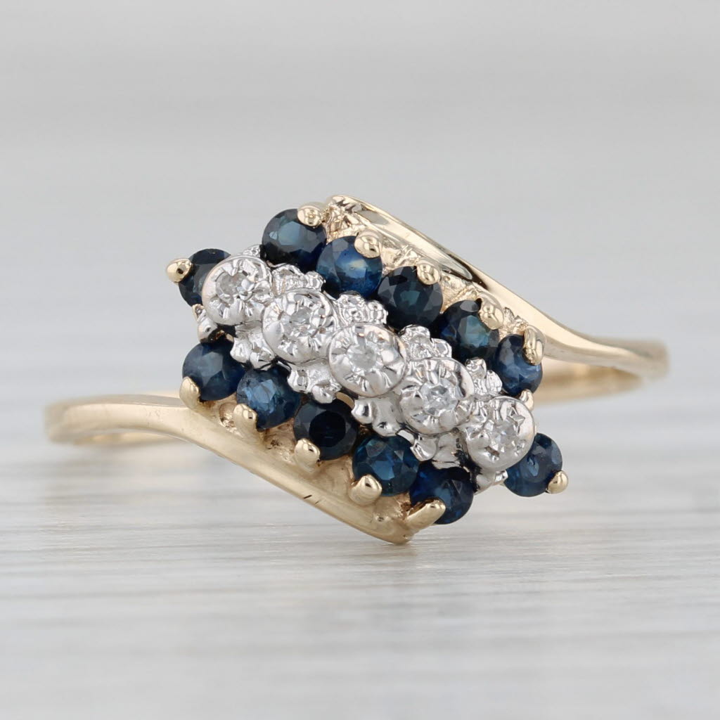Gray 0.62ctw Blue Sapphire Diamond Cluster Bypass Ring 10k Yellow Gold Size 8.75