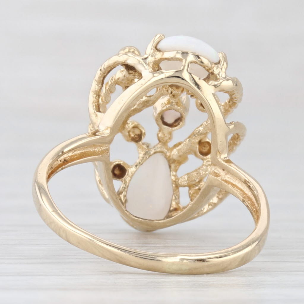 Light Gray Pearl Cabochon Opal Openwork Ring 10k Yellow Gold Size 4.75