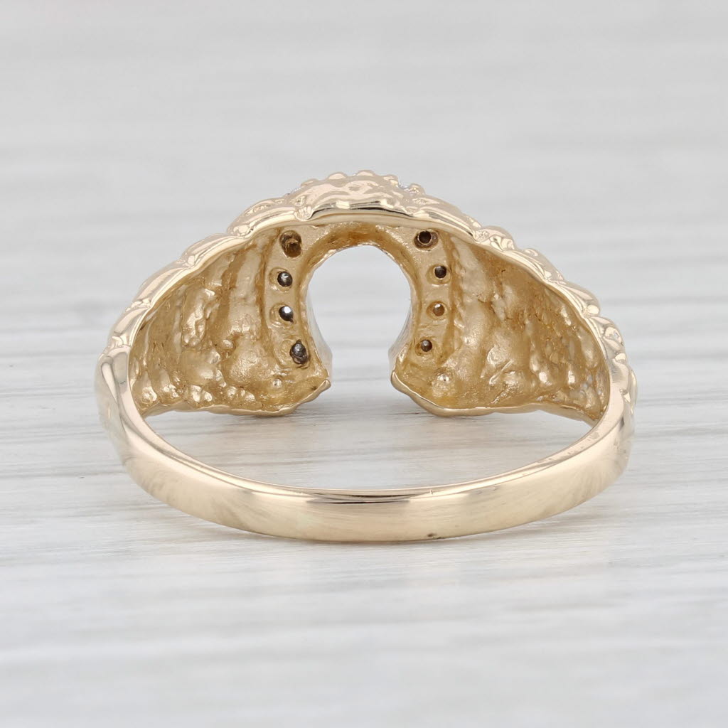 Light Gray Diamond Horseshoe Ring 10k Yellow Gold Nugget Band Size 8.75