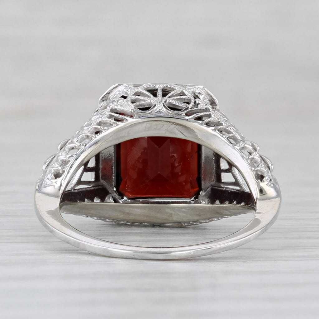 Light Gray 3.90ct Garnet Solitaire Ring 14k White Gold Filigree Size 5.25