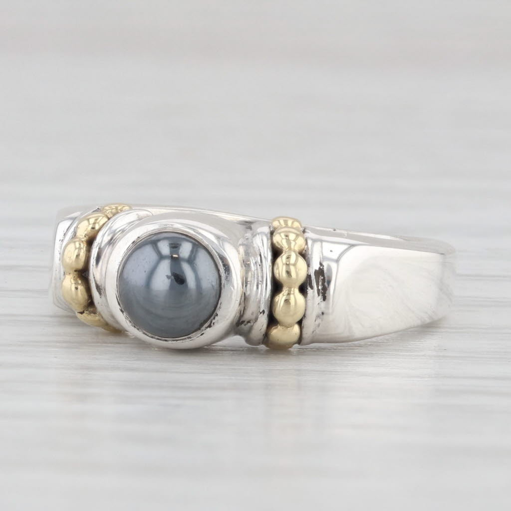 Light Gray Lagos Caviar Hematite Ring Sterling Silver 18k Gold Size 5.5 Round Solitaire