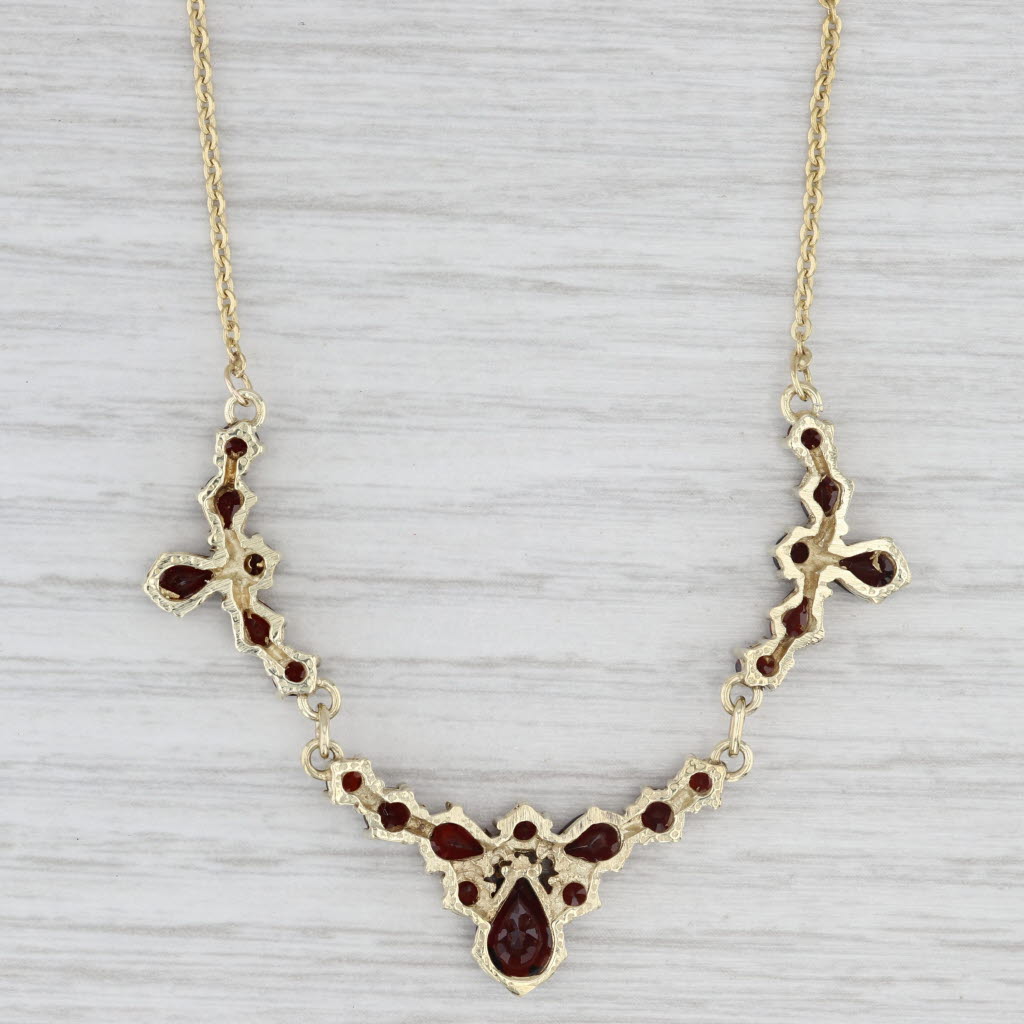 Vintage 7.10ctw Garnet Necklace 14k Yellow Gold 17.5" Cable Chain