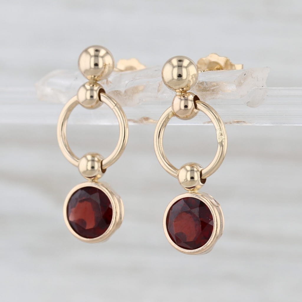 1.70ctw Garnet Dangle Earrings 14k Yellow Gold Circle Drops