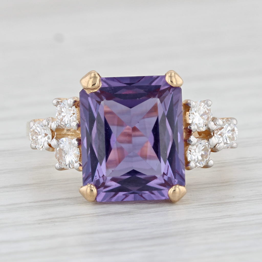 Light Gray 8.95ctw Lab Created Purple Color Change Sapphire Diamond Ring 14k Yellow Gold