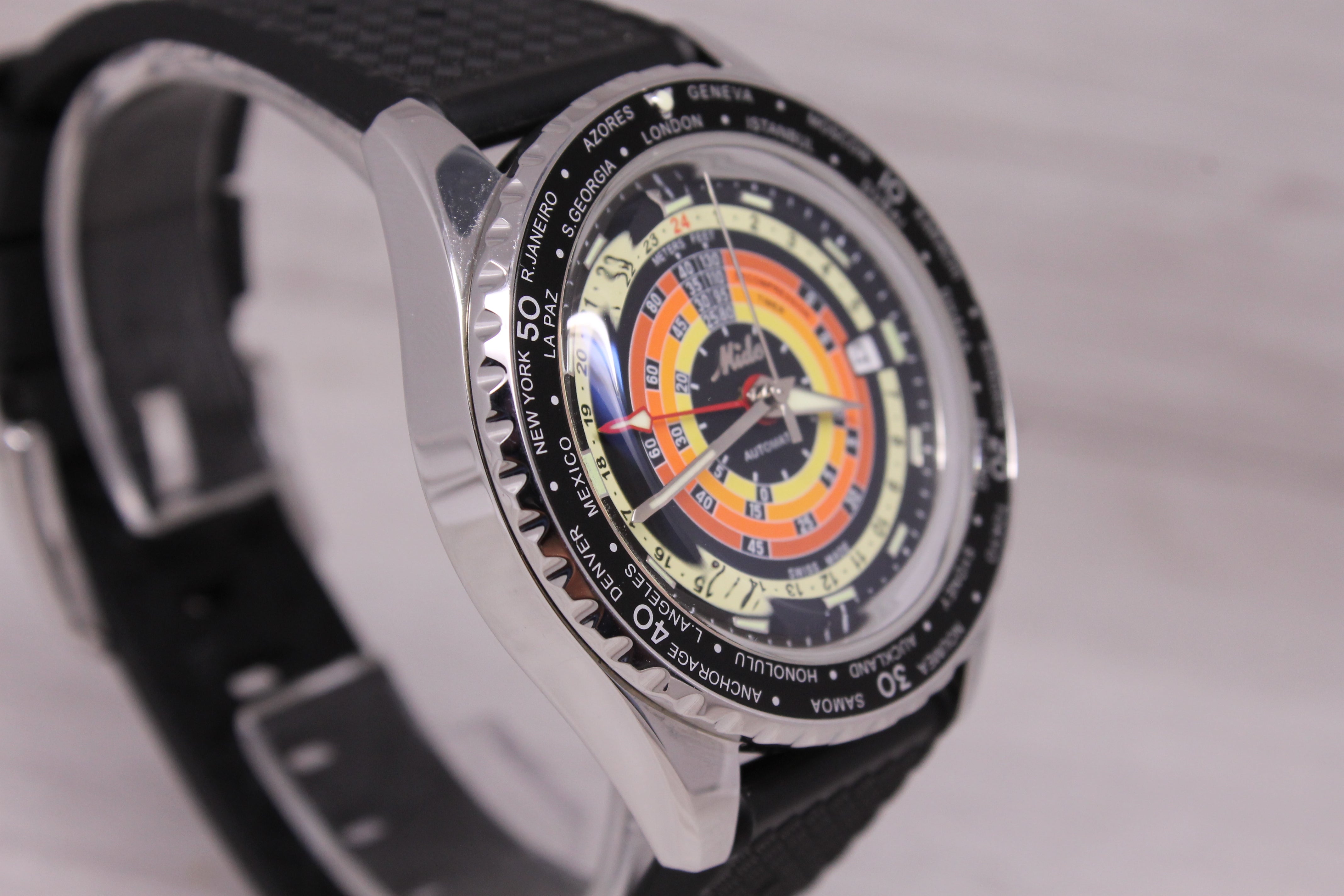 Mido Ocean Star Decompression World Timer Mens 40mm Steel Divers Watch w Box