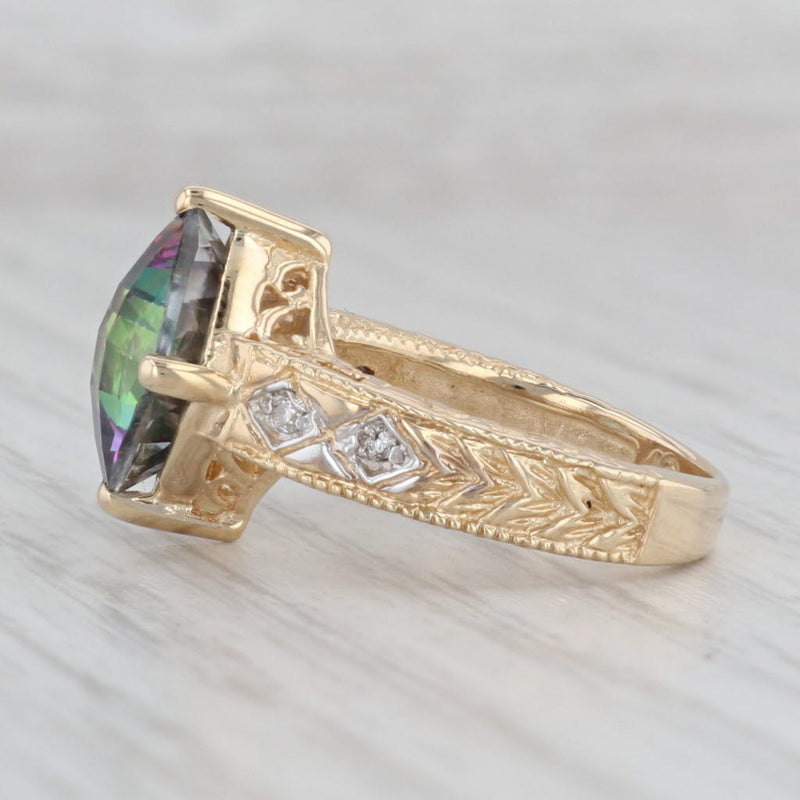 Stunning 10K White Gold Mystic Topaz Ring with Diamond Accents